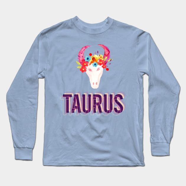 Colorful Taurus Zodiac Sign Long Sleeve T-Shirt by Maffw